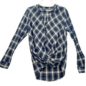 Blank NYC Shirt Medium Buffalo Plaid Twist Cotton Flannel Wrap Black White